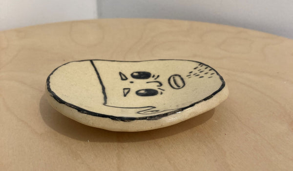 【ヨシモトマメズ】豆図陶器原画 / 絵顔皿　金属バット　小林圭輔　白