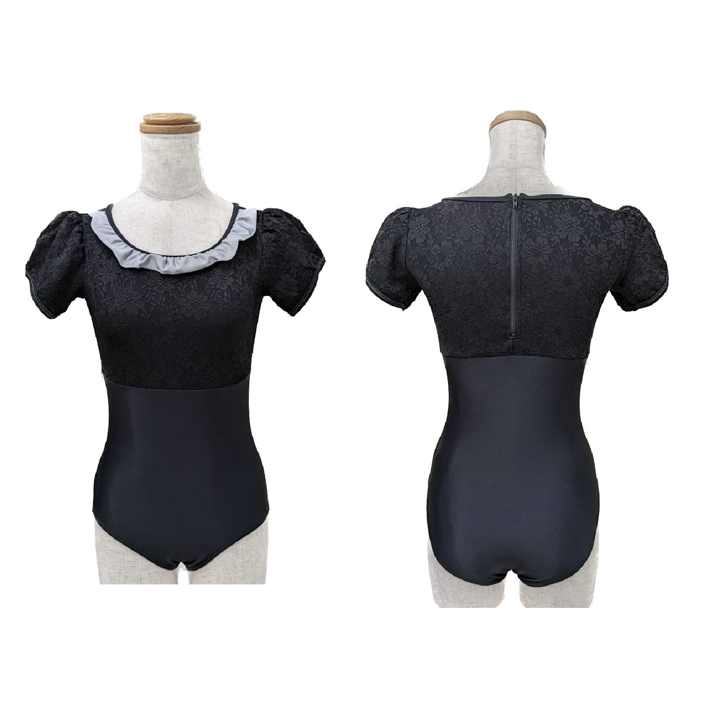 フロッキーチュールが可愛いモノトーンの娘役レオタード黒 S～Mサイズ フロッキーチュールが可愛いモノトーンの娘役レオタード黒 S～Mサイズ