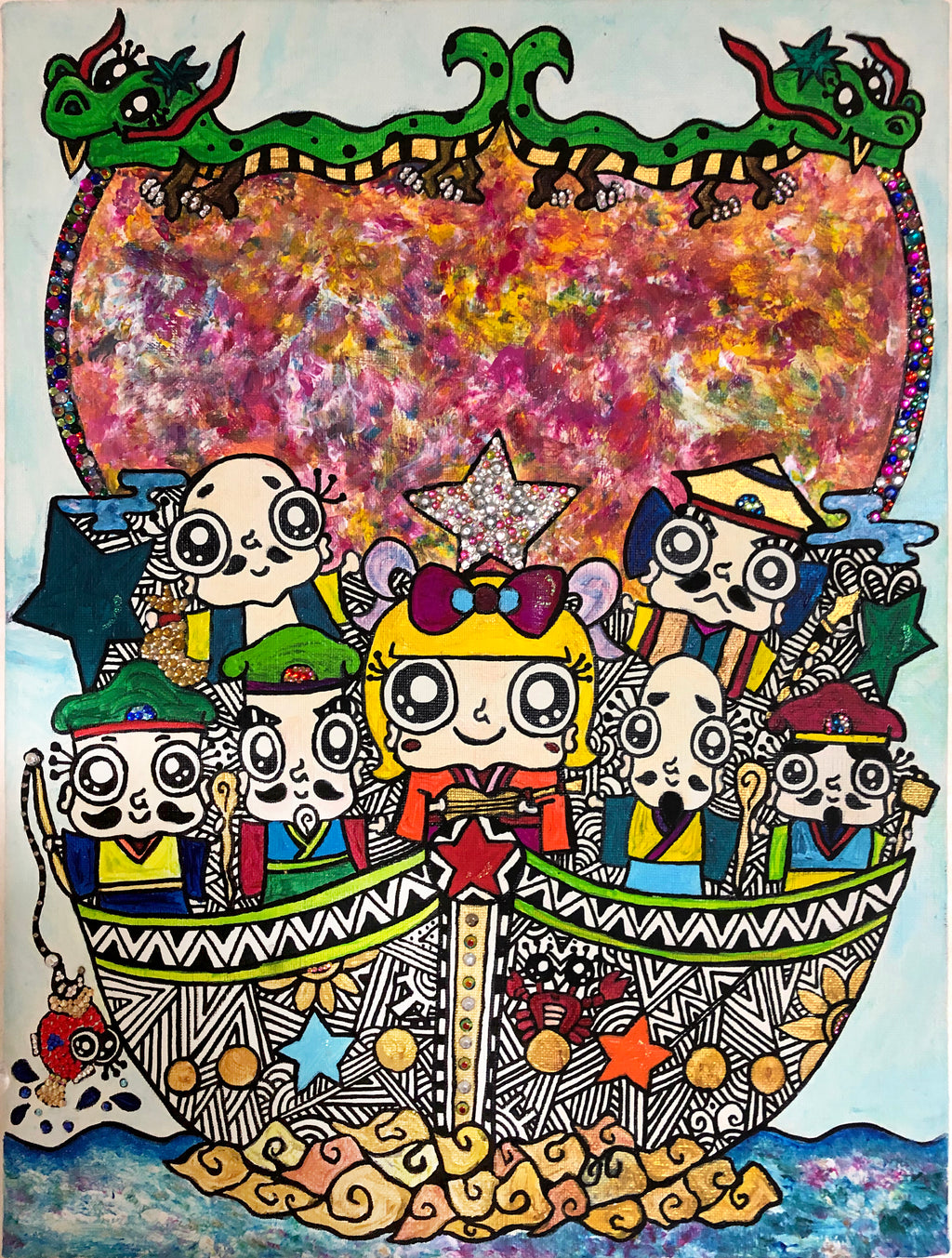 最終値下げ　原画　F10　七福神　送料込み　ポップアート　アクリル　現代アート 宝船・6F・イメージ-500x500.jpg