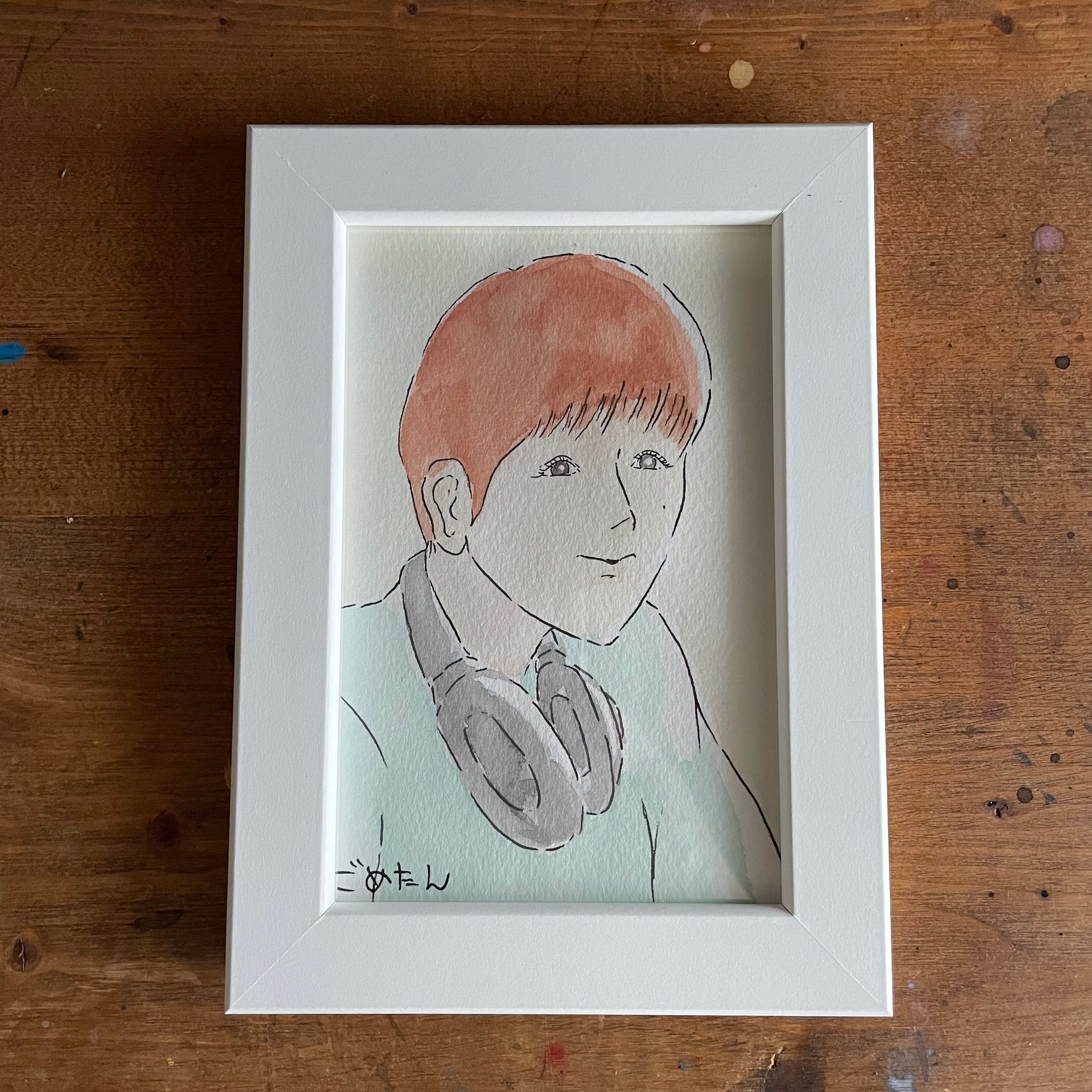 ポストカード　 水墨画 肉筆原画 墨絵 眼鏡 男の子 ポストカード】妖怪シリーズ/6枚セット/落款入り イラスト 墨屋