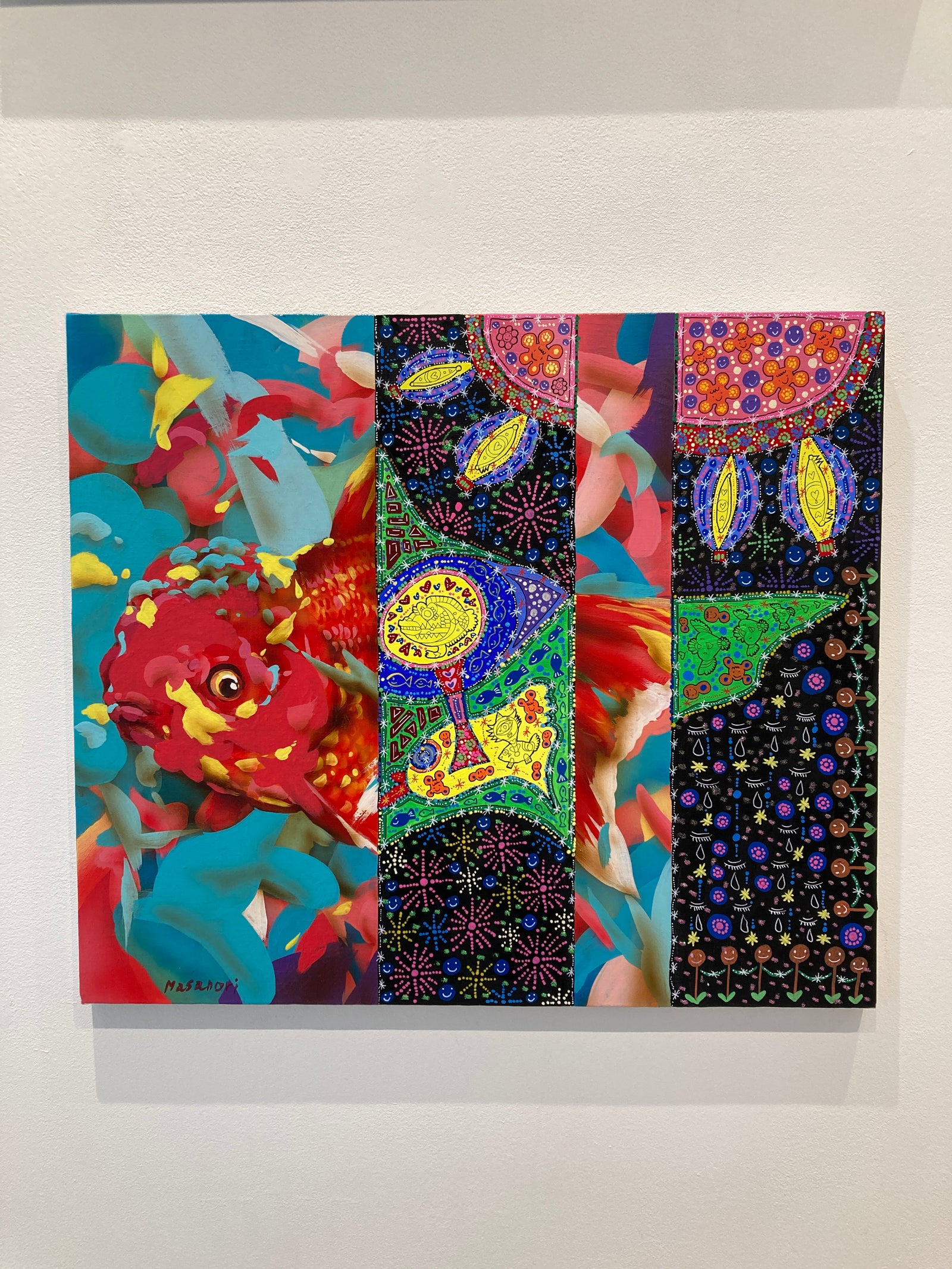 水中花と金魚•デンドロビウム　アクリル画　絵　絵画　呼吸 キャンバスまたはプリントのオリジナルアクリル絵画、水槽、青緑、水中